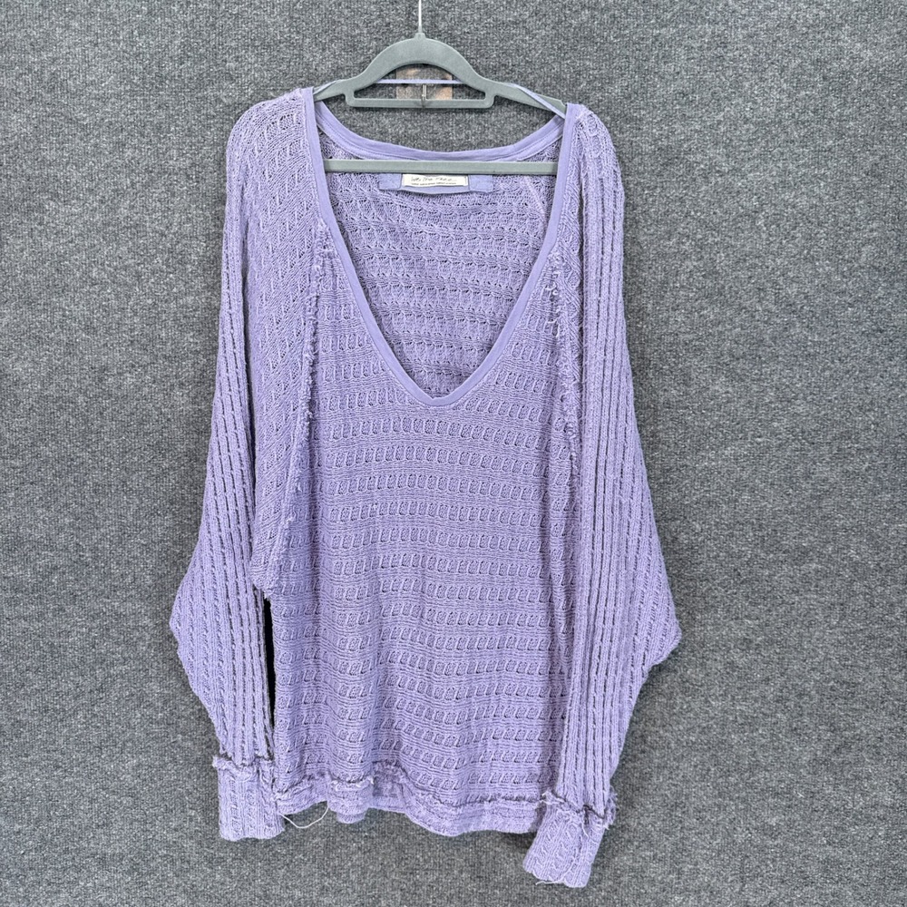 We The Free Sweater Womens Large Purple Vneck Oversized Slouchy Knit Boho